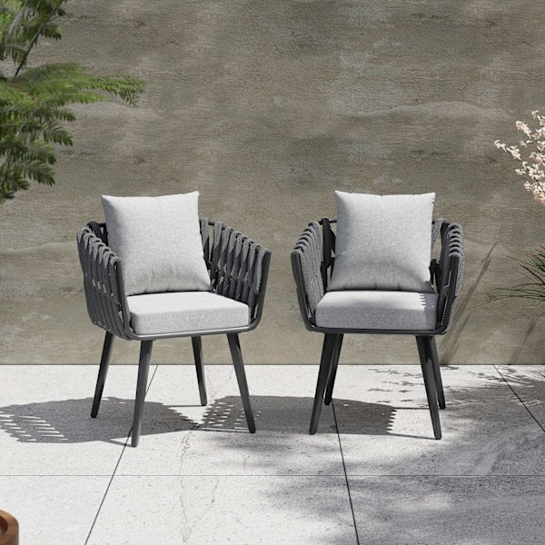 tectake 2 set stolar Lugano i repdesign med aluminiumram Grafitgrå