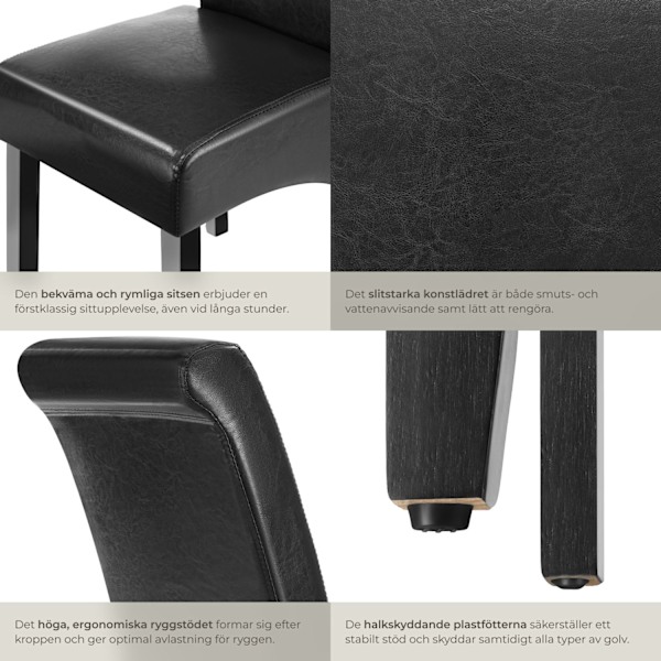 tectake Ergonomisk matstol i robust trä -  Uppsättning om 6 Svart