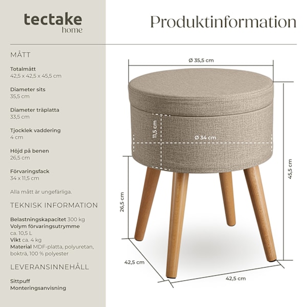 tectake Sittpuff med förvaringsutrymme Yara Sand