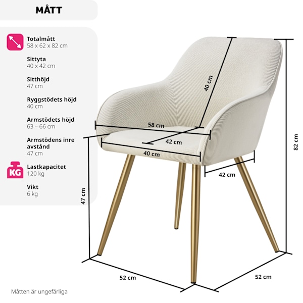 tectake Marilyn Stol, vadderad -  per styck grädde/guld