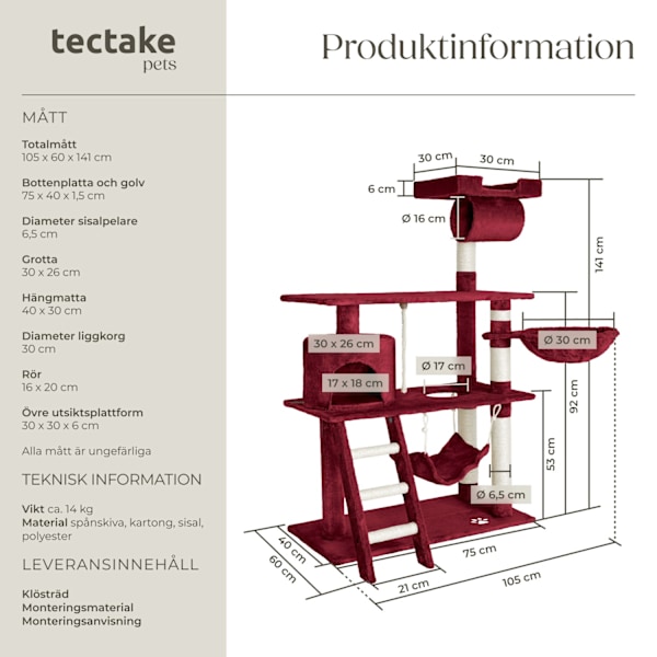 tectake Katt klösträd, Martin Vin, röd