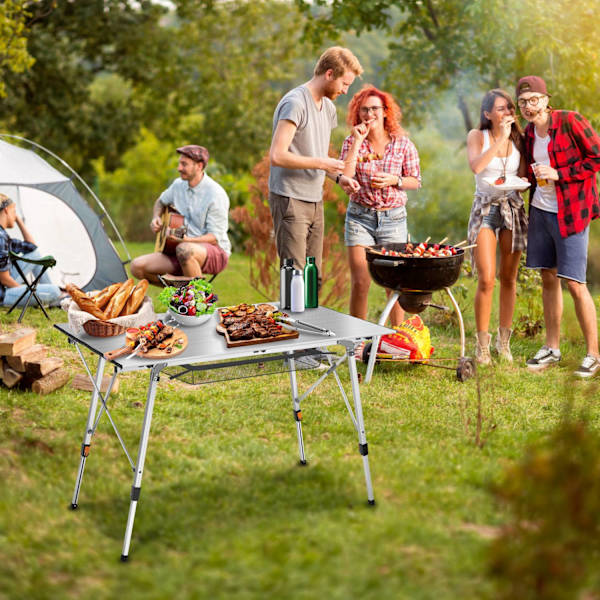 tectake Campingbord i aluminium, höj- och sänkbart, hopfällbart Silver