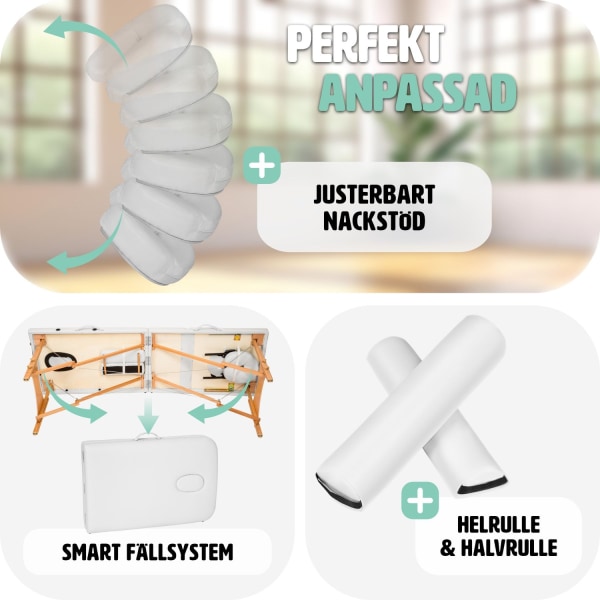 tectake Freddi 2-zons massagebänk med 5 cm stoppning, hjul och t Vit