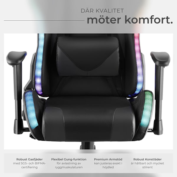 tectake Gamingstol Tartaros, LED, massagefunktion Svart