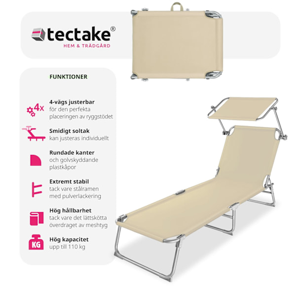 tectake Solsäng med soltak Beige