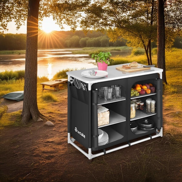 tectake Campingkök Deluxe med 6 fack Svart