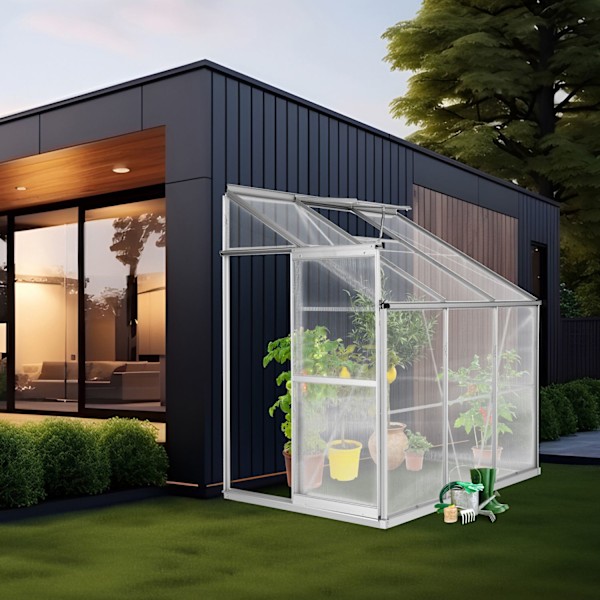 tectake Väggväxthus av aluminium med fundament 192x128x202cm Transparent