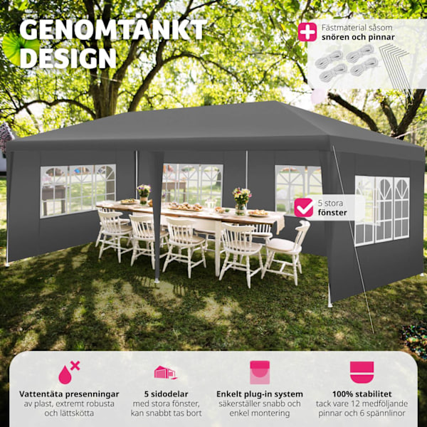 tectake Paviljong Vivara 6x3m med 5 sidopaneler grå