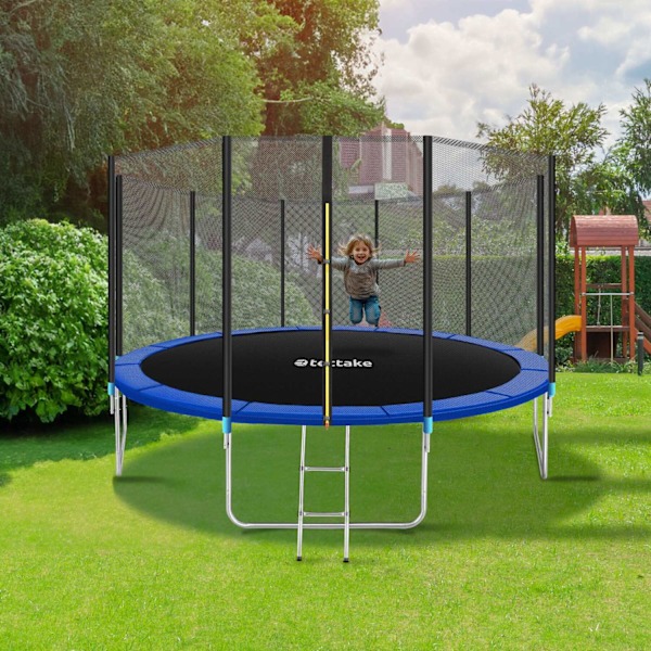tectake Studsmatta Garfunky med skyddsnät , upp till 80 kg - 427 cm Blå