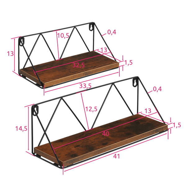 tectake 2 vägghyllor Rockport Mörkbrun