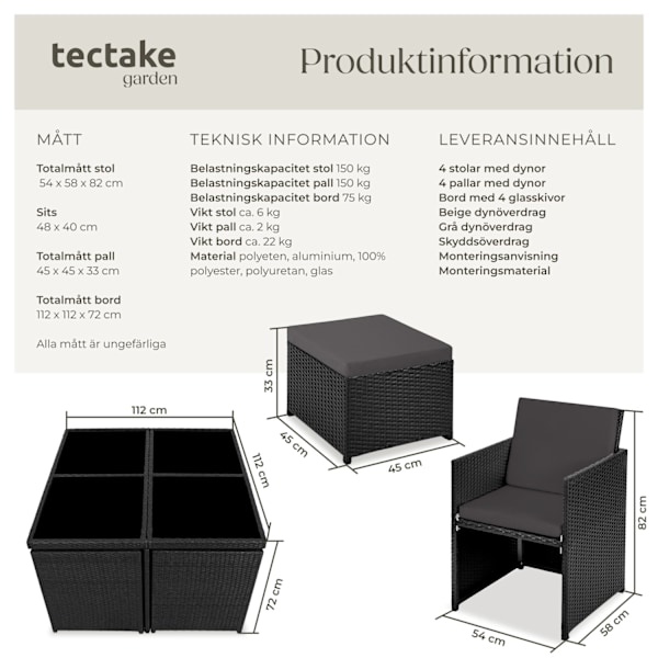tectake Matgrupp Manhattan i konstrotting Svart