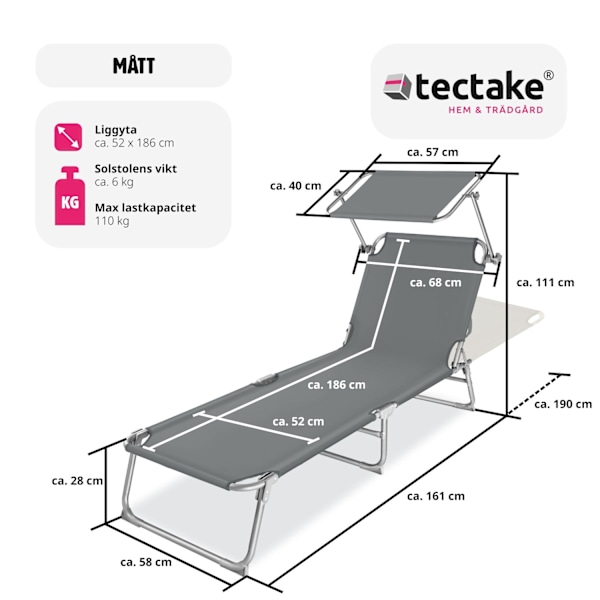 tectake Solsäng med soltak grå