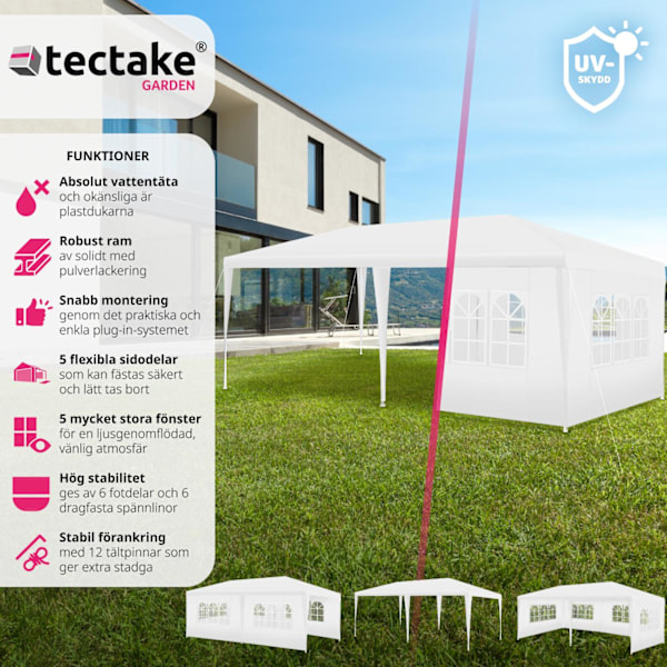 tectake Paviljong Vivara 6x3m med 5 sidopaneler Vit