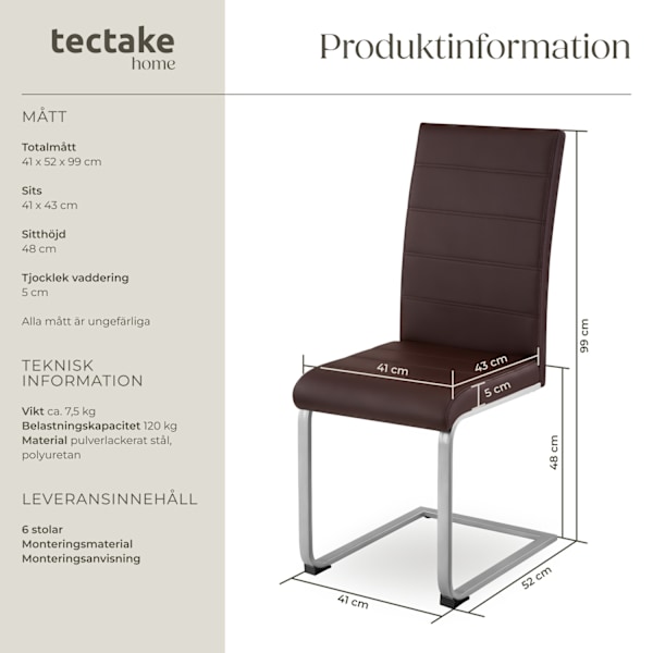tectake Köksstolar Bettina -  Uppsättning om 6 Brun