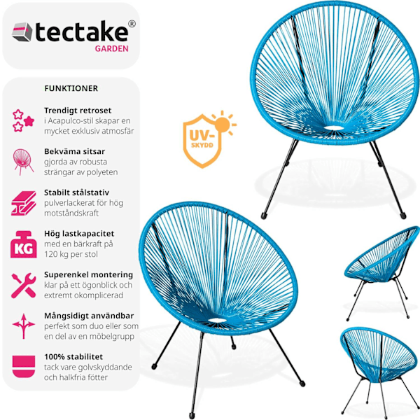 tectake 2 trädgårdsstolar Santana Retro i Acapulco-stil Blå