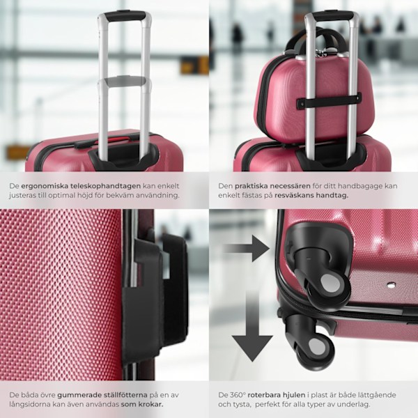 tectake Resväskor 4 set Pucci, bagage av ABS-hårdplast Vin, röd