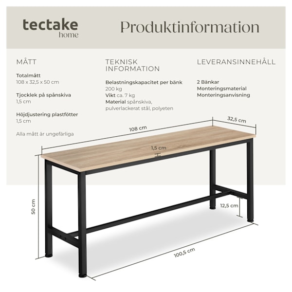 tectake 2 bänkar Fairfield Ljusbrun