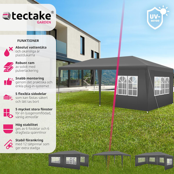 tectake Paviljong Vivara 6x3m med 5 sidopaneler grå