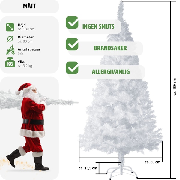 tectake Julgran med metallstativ, vit - 180 cm Vit