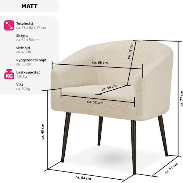 tectake Fåtölj Mysig beige, tjock stoppning med bouclé-tyg Grädde