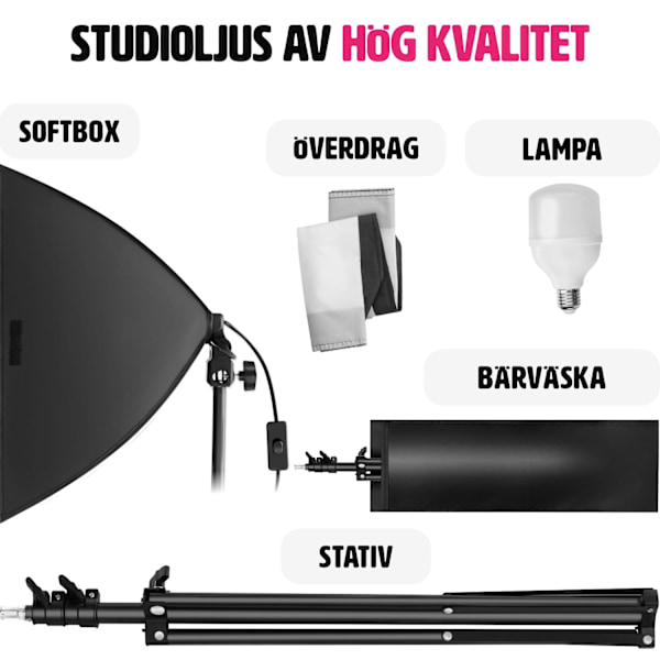 tectake Studiolampa med softbox, stativ och väska Svart