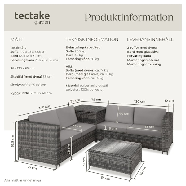 tectake Loungeset Siena i konstrotting Ljusgrå