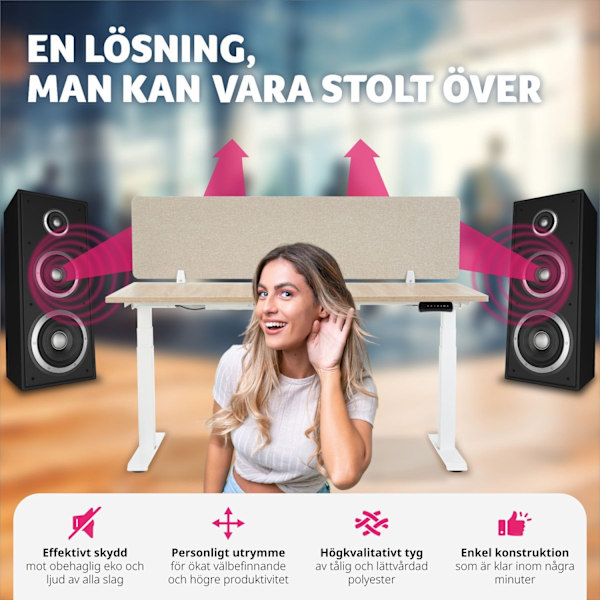 tectake Skrivbordsvägg, avskiljare Noisy med rundade hörn - 160 x 40 cm Beige