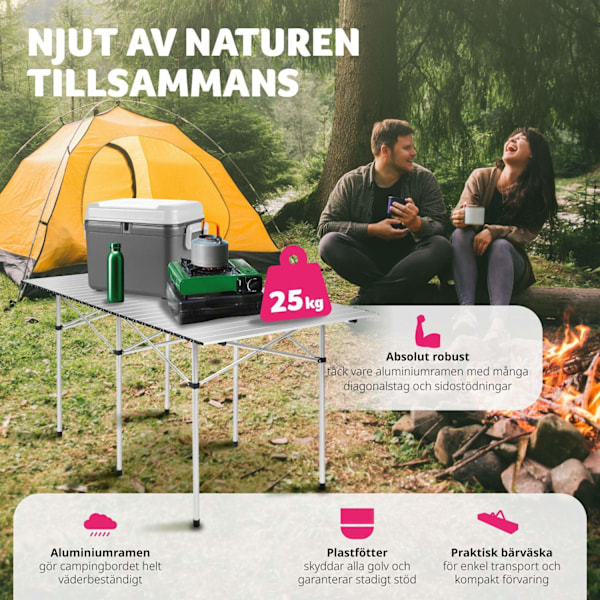 tectake Campingbord i aluminium, hopfällbart 140 x 70 x 70cm grå