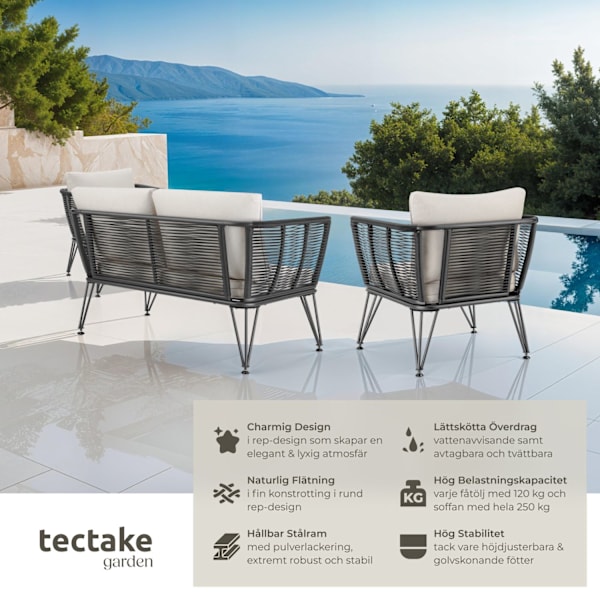 tectake Loungeset Sundo i repdesign Grafitgrå