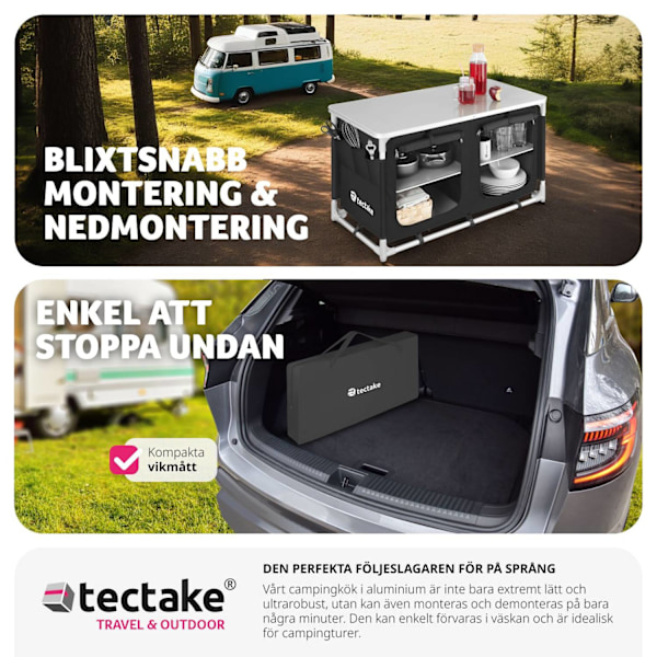 tectake Campingkök Bekvämlighet med 4 fack Svart