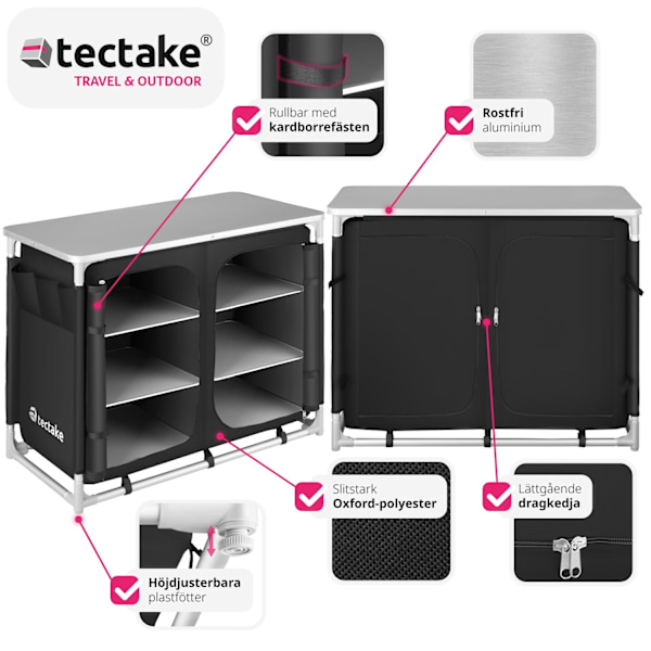 tectake Campingkök Deluxe med 6 fack Svart