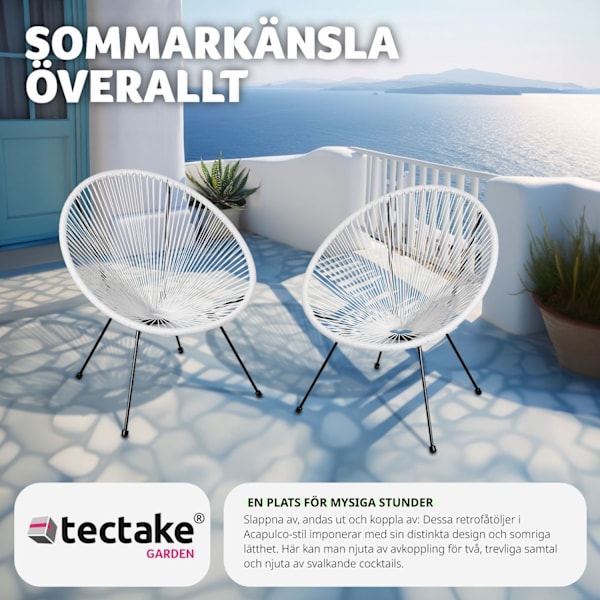 tectake 2 trädgårdsstolar Santana Retro i Acapulco-stil Vit