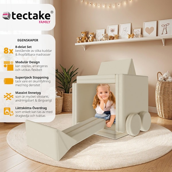 tectake Leksoffa Lilly, 8-delad, med sovfunktion - 120 cm Beige