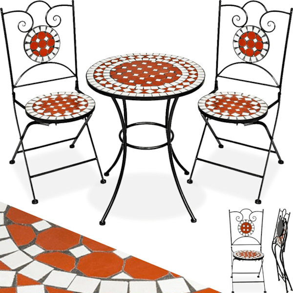 tectake Caféset Mosaik 2 stolar + bord, 60 cm diameter Brun