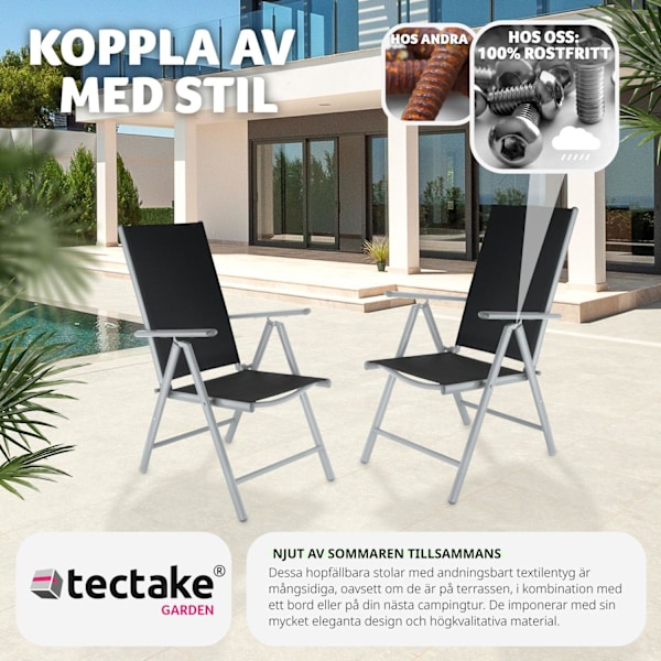 tectake 2 hopfällbara trädgårdsstolar i aluminium Silver