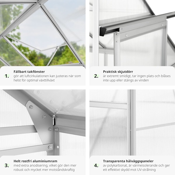 tectake Väggväxthus av aluminium utan fundament 192x128x202cm Transparent