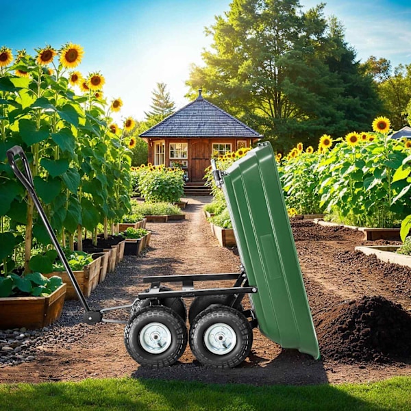 tectake Tiltbar skrinda med luftfyllda däck, lastkapacitet 300 kg Grön