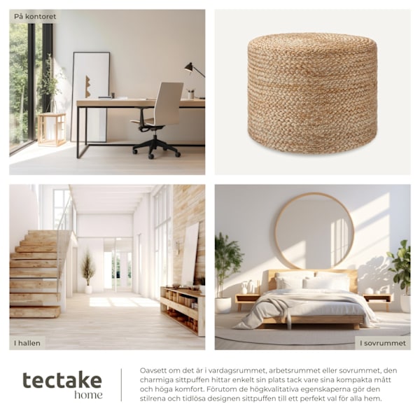 tectake Handgjord rund sittpuff Banno Cylinder i jute Beige
