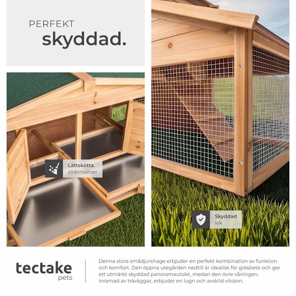 tectake Liten djurhydda XXL i två våningar med rastplats 226x77x95,5 cm Brun