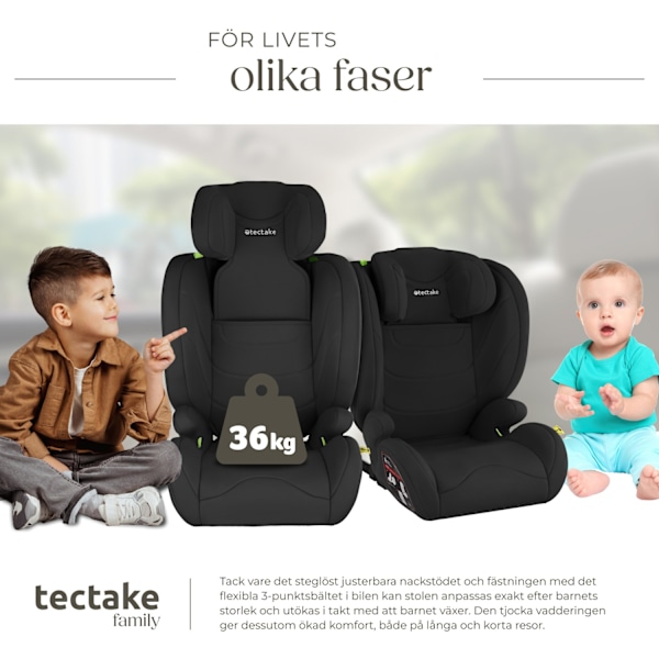 tectake Bilbarnstol Levi, i-Size-godkänd, med ISOFIX Svart