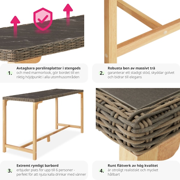 tectake Rotting barbord Lovas 161x64,5x99,5cm Natur