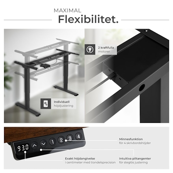 tectake Höj- och sänkbart skrivbord Twain Svart