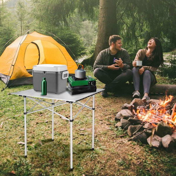 tectake Campingbord i aluminium, hopfällbart 70 x 70 x 70 cm grå