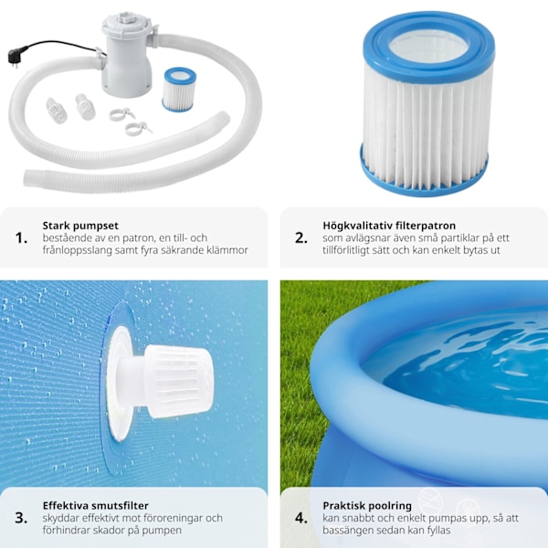 tectake Pool rund med filterpump Ø 300 x 76 cm Blå