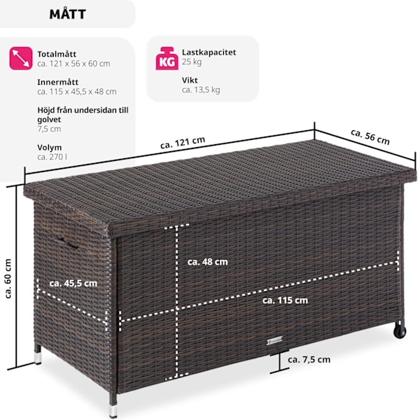 tectake Dynbox Kiruna med lock Brun