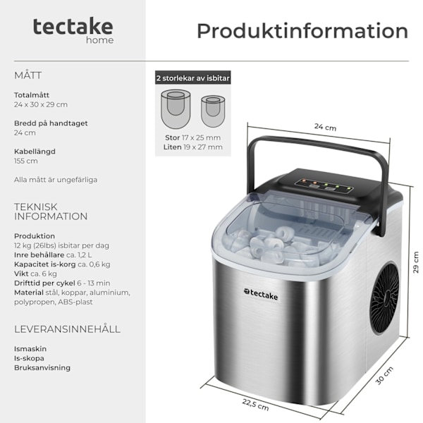 tectake Ismaskin Arctic, 1,2 L, 2 isbitsstorlekar Silver