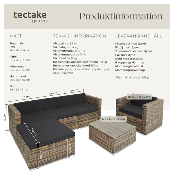 tectake Loungeset Milano i konstrotting Natur