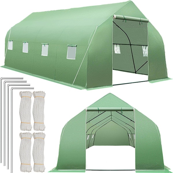 tectake Plastväxthus tält med 8 fönster 600x300x205cm Grön