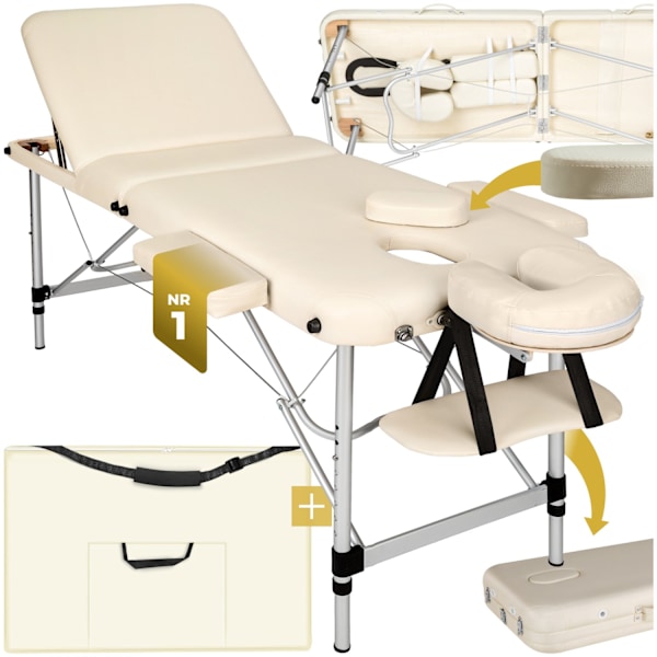 tectake 3-zons massagebänk med 5 cm stoppning och aluminiumram Beige