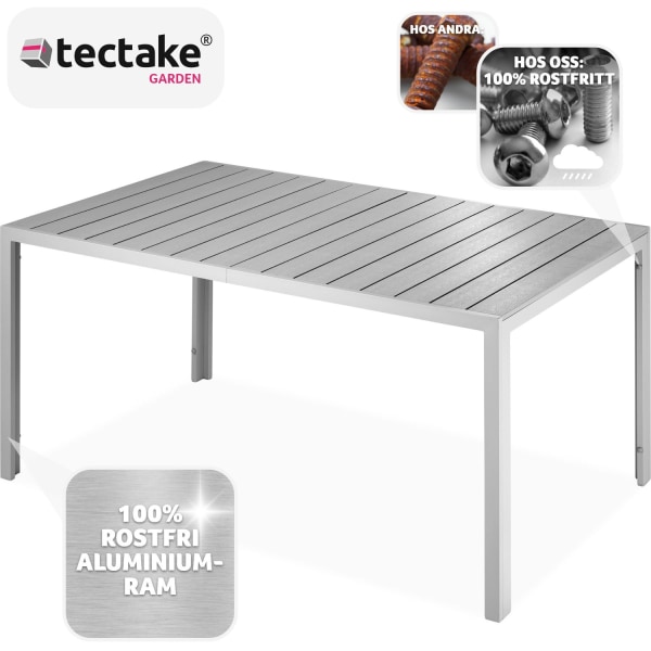 tectake Trädgårdsbord i aluminium Bianca höjdjusterbara fötter 150x90x74,5cm grå